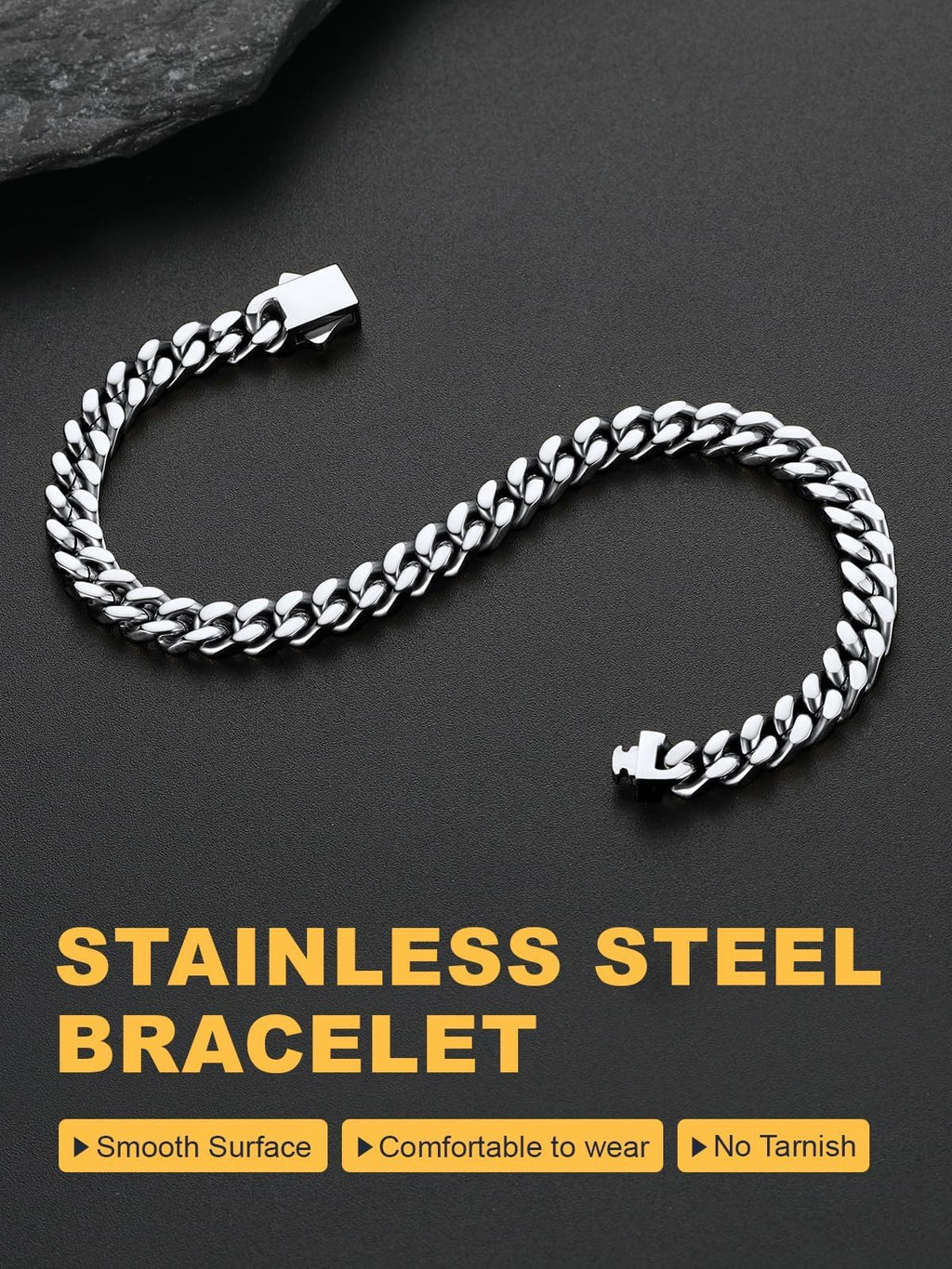 U7 Silver Bracelet for Men Stainless Steel Cuban Link Bracelets 5mm 7.5"