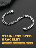 U7 Silver Bracelet for Men Stainless Steel Cuban Link Bracelets 5mm 7.5"