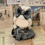 Clothes Compatible with LABUBU Doll – 4PCS Houndstooth lace Dress Set, 17cm Doll Clothes Designer Outfit for Urban Chic Theme, Classic Stylish Accessories for Labubu, No Doll (Houndstooth Rebel)