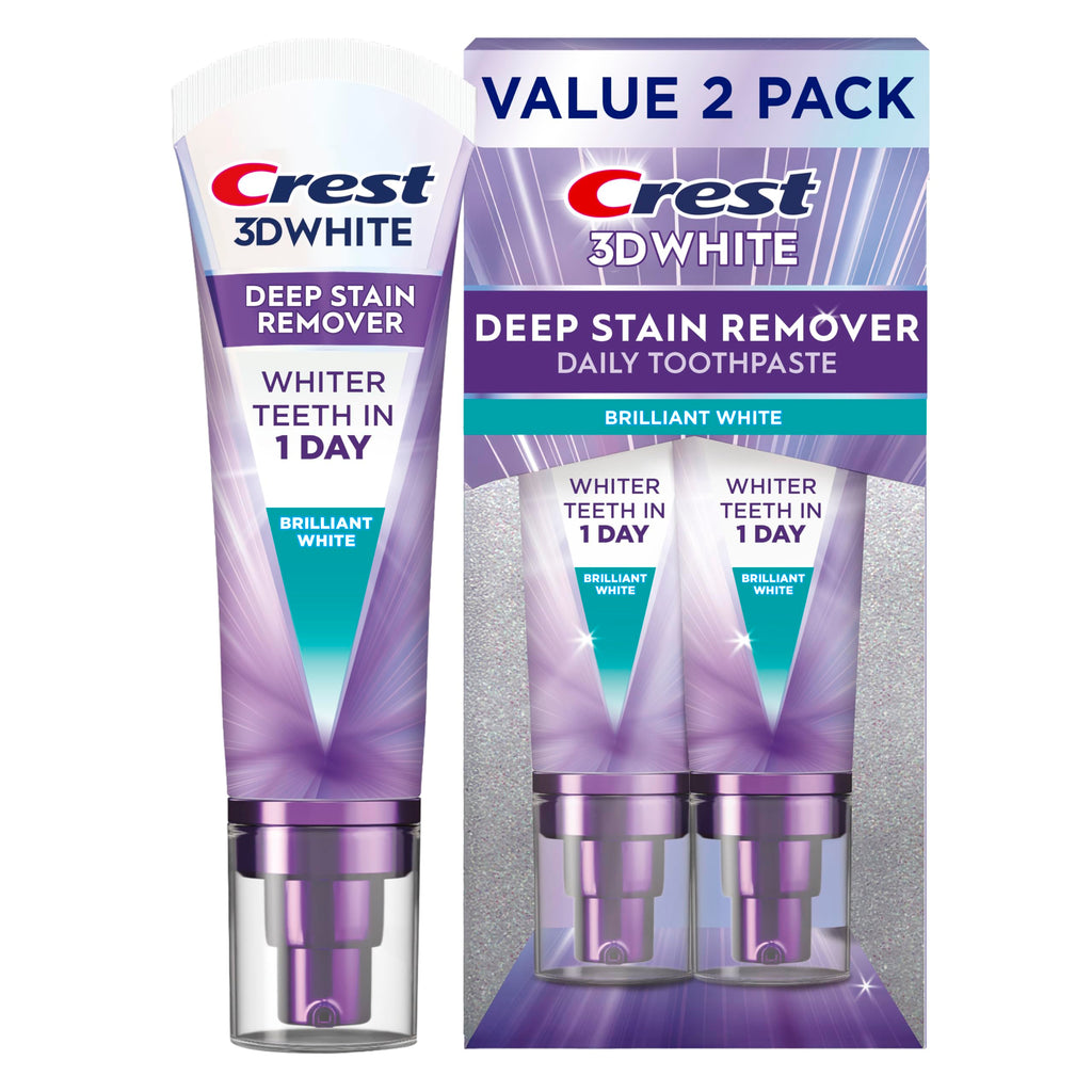 Crest 3D White Deep Stain Remover Toothpaste, Teeth whitening for Adults, 3.1oz, 2 Pack, Sensitivity Safe, Enamel Repair, Cavity Protection, Fluoride Toothpaste, Travel Size Toiletries