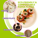 PACKINNO 9 Inch 500 Pack Compostable Paper Plates Round Unbleached Brown Plates Made from Natural Sugarcane Fibers, Biodegradable Heavy Duty Disposable Plates for Party, Camping, Picnic