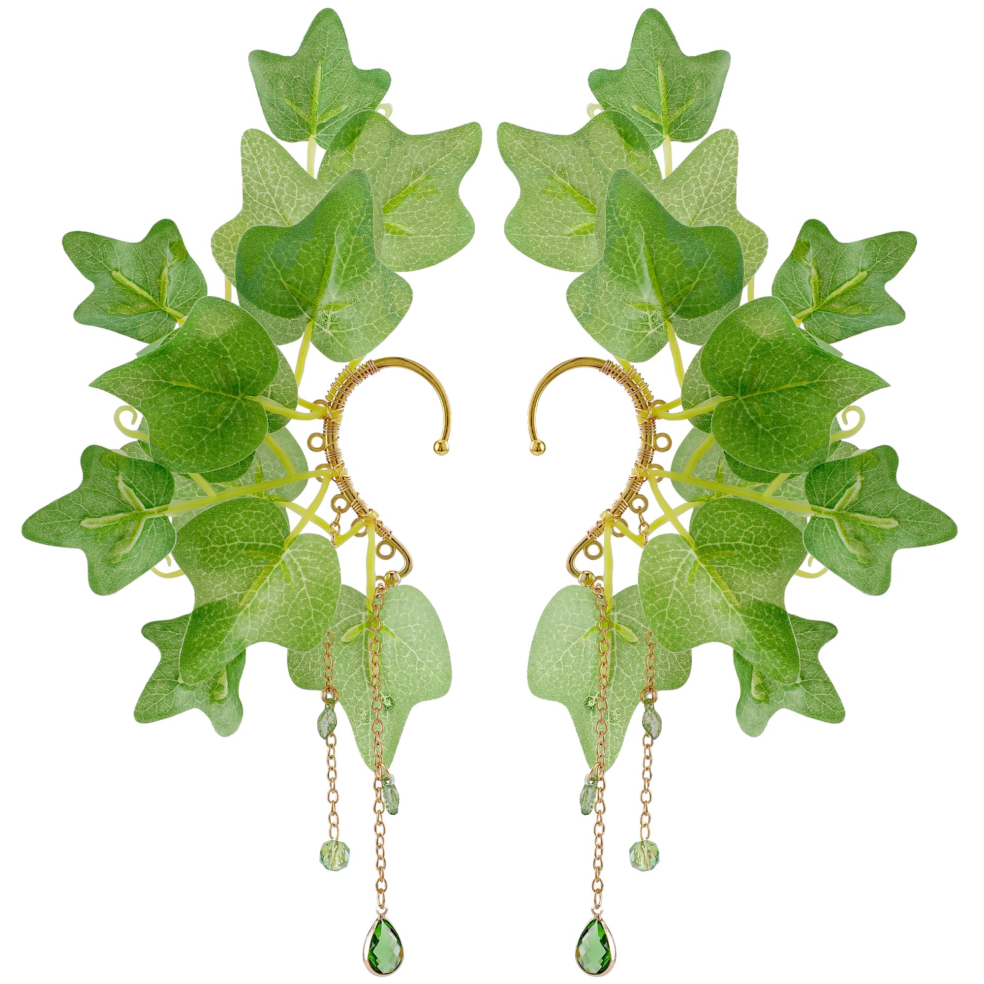 FRESHME Fairy Elf Ear Cuffs - Leaves Elven Ear Clip Wraps Poison Ivy Costume Woodland Earrings Forest Mother Nature Costume Renaissance Fantasy Dress Up Medieval Cosplay Accessories for Adult Women