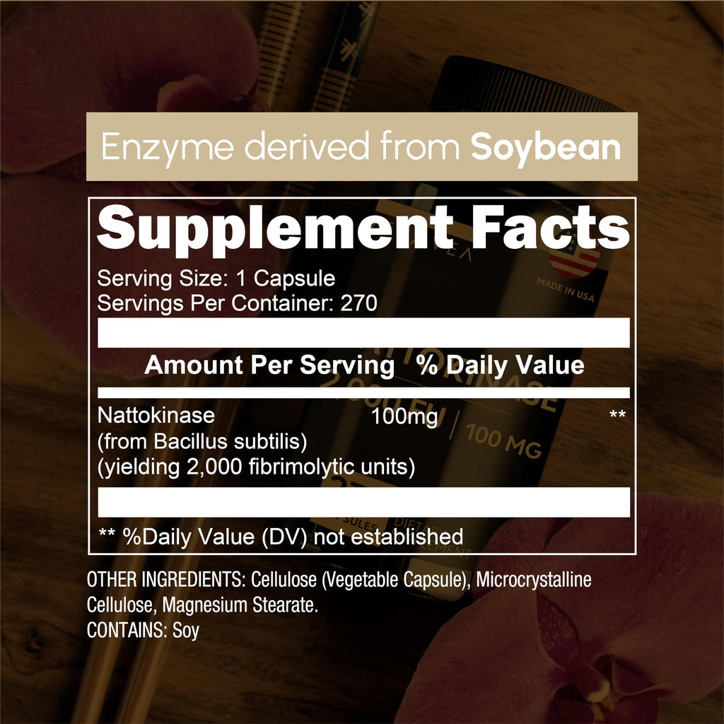 Zenavea - Nattokinase Supplement - 2000 FU of Enzyme - 270 Capsules of Nattokinase 100mg - Gluten Free, Non-GMO, Vegan