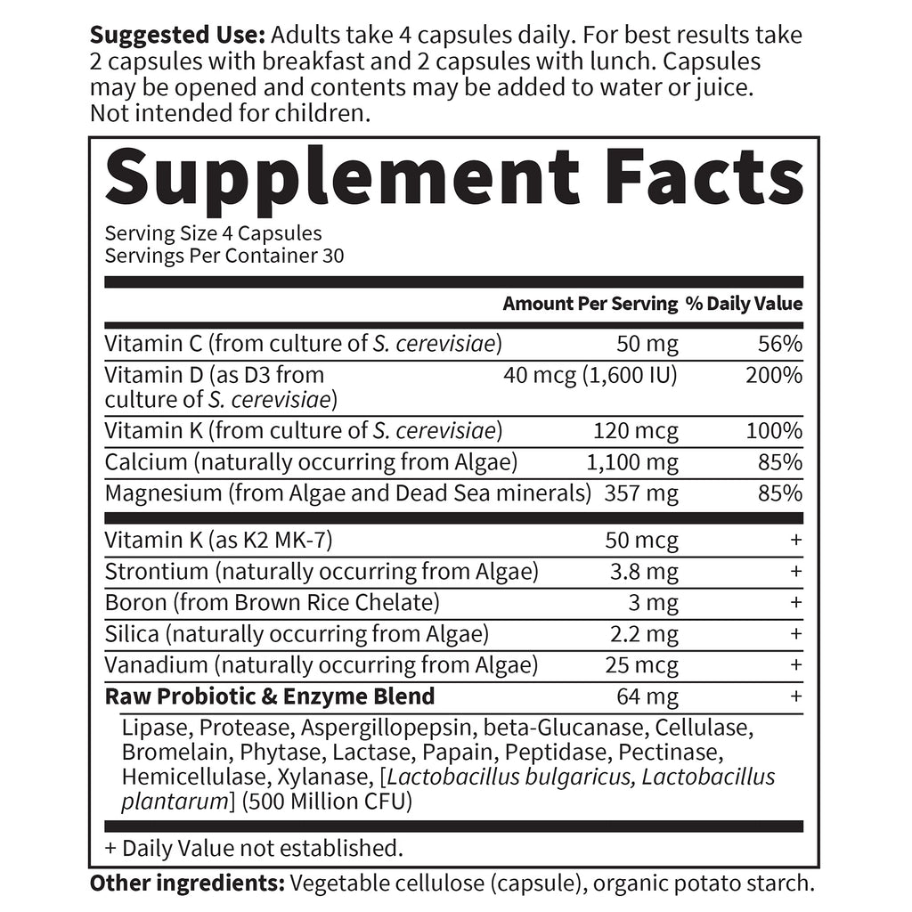 Garden of Life Raw Calcium Supplement for Women and Men - Vitamin Code Made from Whole Foods with Magnesium, K2, Vitamin D3 and Vitamin C plus Probiotics for Digestion, 120 Capsules