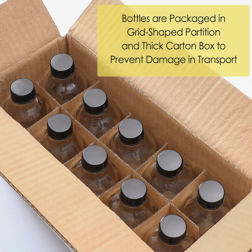 6 Pack, 4 oz Small Clear Glass Bottles with Lids & 2 Stainless Steel Funnels - 120ml Boston Sample Bottle for Potion, Juice, Wellness, Ginger Shots, Whiskey, Liquids - Mini Travel Essential Bottles