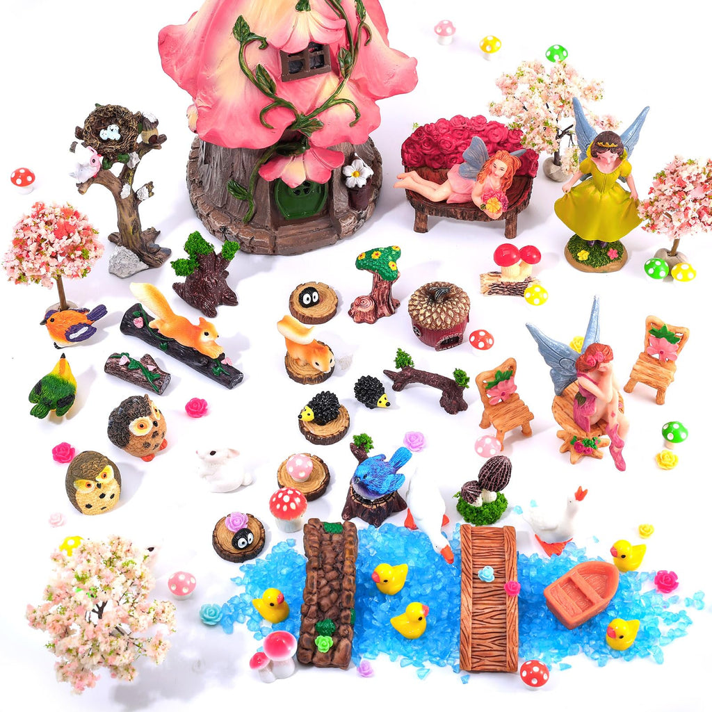 HIYZI 93 Pcs Fairy Garden Accessories Miniature House Figurines Kit