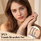 GEMOSA 3 Pcs Tennis Bracelets for women Silver Bracelet Set