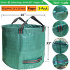 Professional 3-Pack 80 Gallon Lawn Garden Bags (D26, H33 inch) Reusable Yard Waste Bags with Gardening Gloves for Leaf Bag,Garden Pruning,Yard Debris Container,Lawn Grass Clippings,Weeds Bag 4 Handles