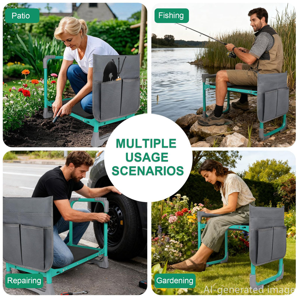 WEILISEN Garden Kneeler and Seat 2-in-1 Foldable Bench, with Storage Bags & Non-Slip Foam Pad