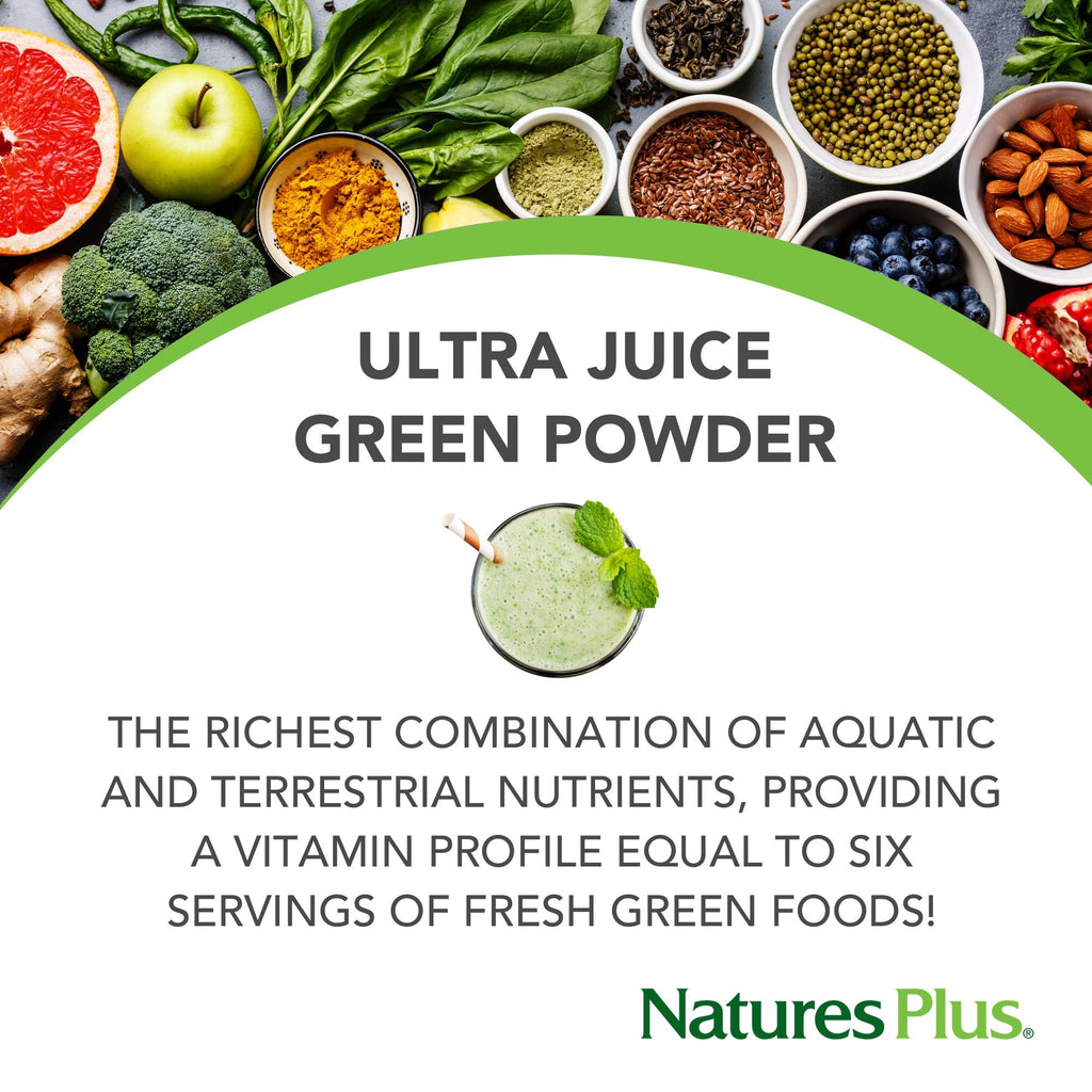 NaturesPlus Ultra Juice Green Drink - 1.32 lb - Supports Immune Health, Digestion & Energy Production - Organic, Non-GMO, Vegan, Gluten Free - 60 Servings