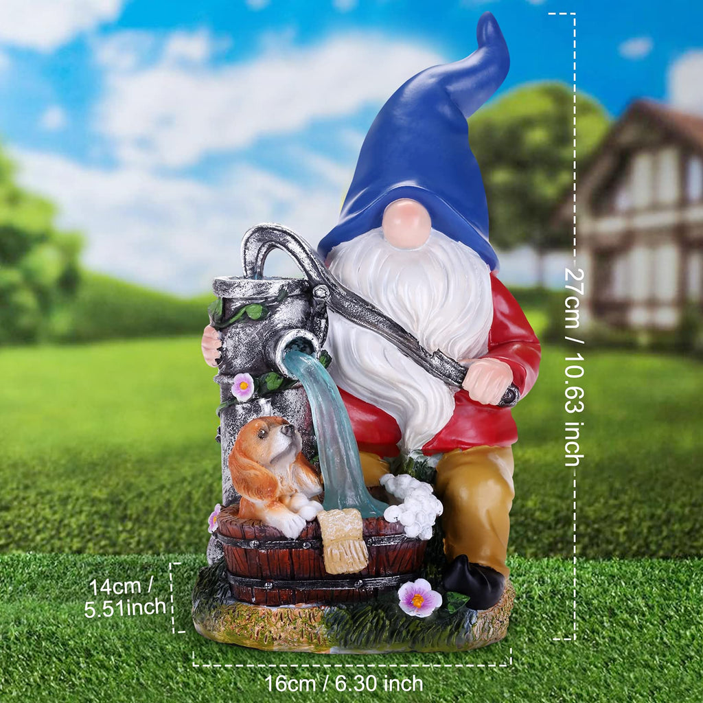 Panven Garden Gnome Statue, Gnome Decoration for Yard with Blue Solar Light, Patio Porch Yard Garden Decor for Outside, Lawn Ornament