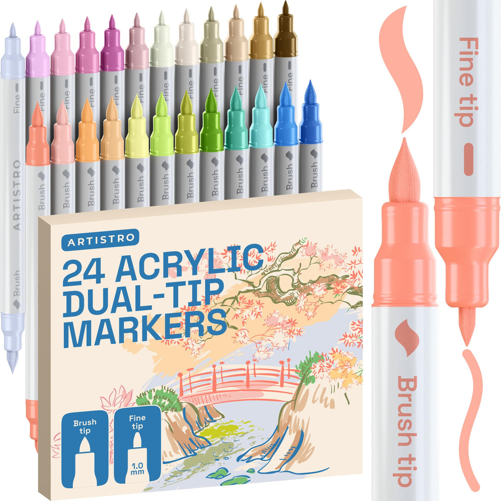 ARTISTRO 24 Pastel Dual-Tip Acrylic Paint Marker Pens for Drawing