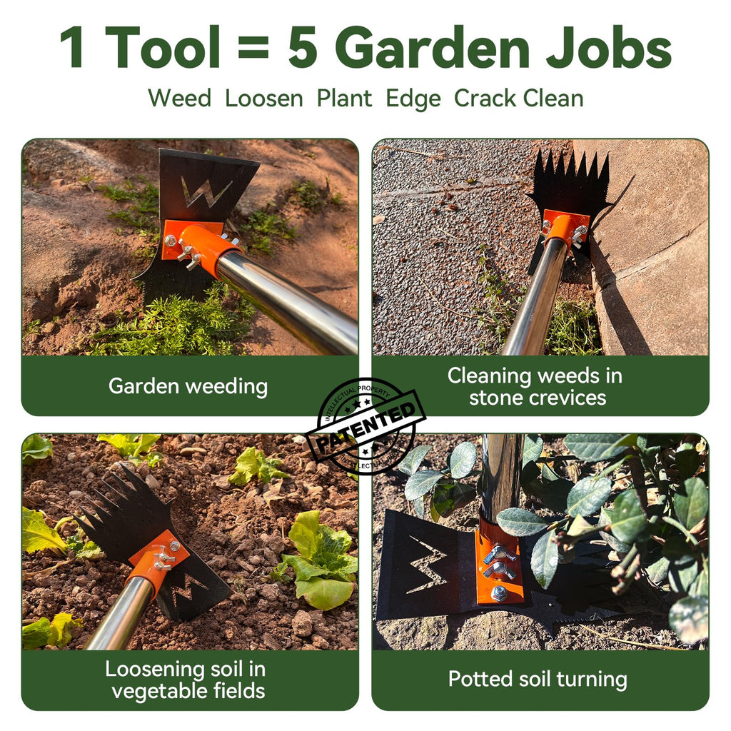 Garden Hoe & Weed Puller Tool with Long Handle, 60 Inch,Manual Weed Remover Tool, 3-in-1 Weed Rake & Grabber & Pruning Shears, Dandelion Gardenia Heavy Duty Uprooting Tool for Yard, Lawn and Garden