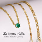 WomenGifts May Created Emerald (Deep Green) Layered Necklace Set, 14K Gold Plated Birthstone Pendant with Choker Cuban Link & Satellite Chain, Personalized Jewelry Gift