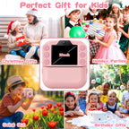 Kids Instant Camera with 64GB SD Card, Portable Digital Camera Toy for Girls and Boys Ages 3-12, Toddler Christmas and Birthday Gift for 3 4 5 6 7 8 9 10 Year Old Kids (Blue) (Pink)