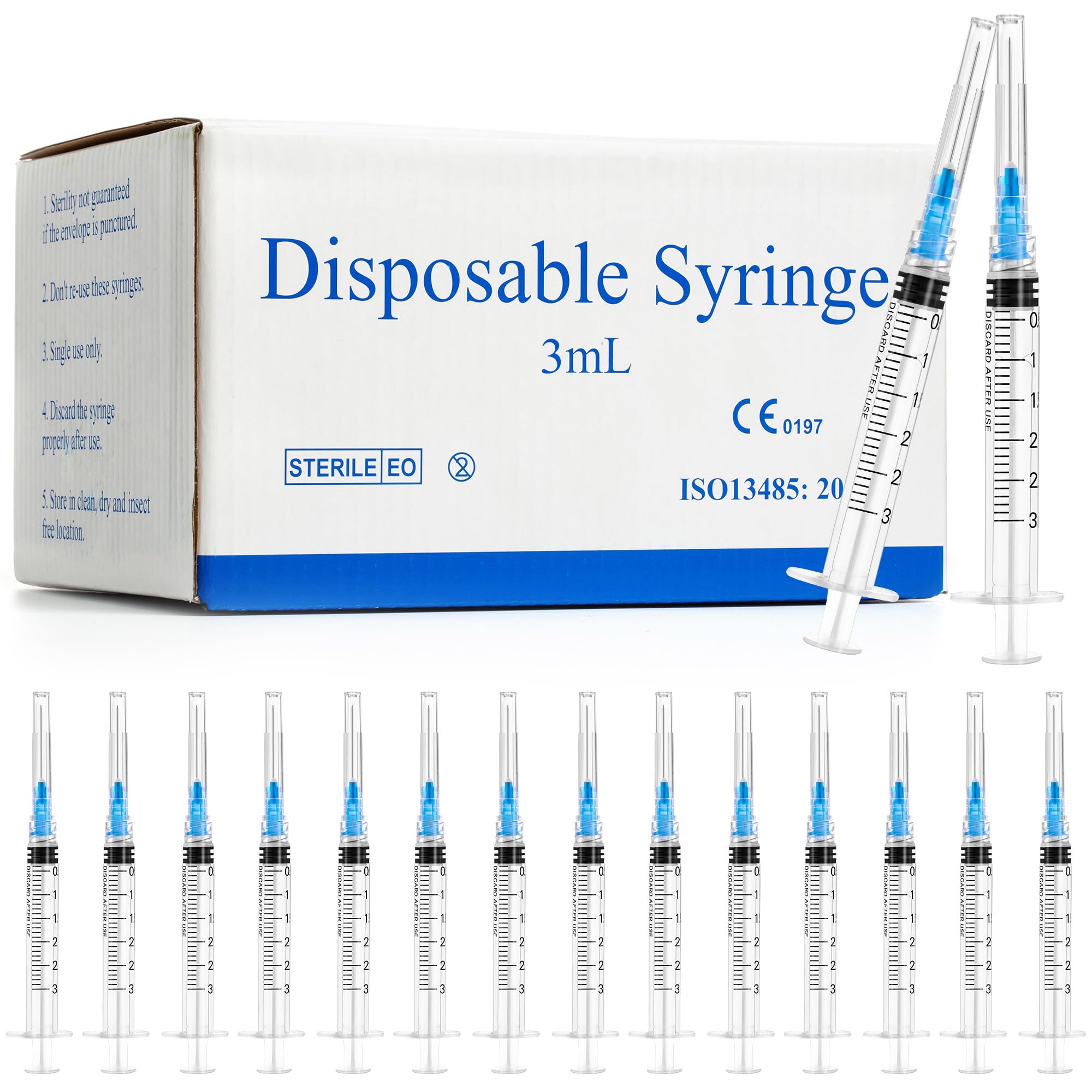 Meterbox 100 Pack 3ml Syringes with Needle - 23G 1 inch Disposable 3cc Luer Lock Syringe for Scientific Lab Use, Sterile Individually Wrapped