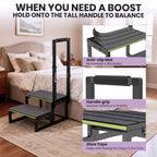 2 Step Stool with Handle for Elderly,Bed Steps for High Beds for Adults,Seniors,Heavy Duty Step Stool with Adjustable Handrail/Removable Cover/Glow Strip for Bathtub,Kitchen,RV