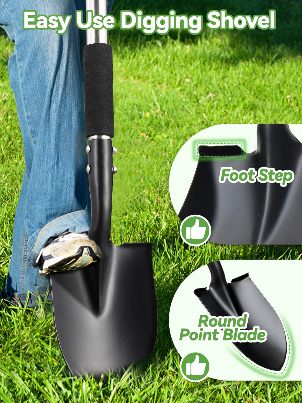 Shovel, Garden Shovels for Digging Gardening Heavy Duty, 31 inch Small Short Metal Shovel with D-Handle, Sharp Round Point Blade, Comfort Grip, Camping, Off Road, Soil, Kids Sand Beach Mini Spade Tool