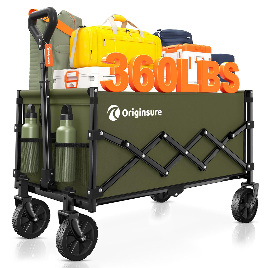 Originsure 110L Portable Collapsible Wagon Cart, 360lbs Heavy Duty, Green