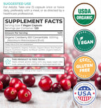 Organic Cranberry Extract Capsules - Super 50X Potency Cranberry Pills for Women to Support Urinary Tract Bladder and Kidney - Vegan Non-GMO USDA Organic & North American Sourced (4 Month Supply)