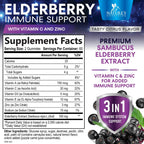 Elderberry Gummies - 3X Strength Black Elderberry Immune Support Gummy with Vitamin C, D3 and Zinc for Kids & Adults, Immune Health Support Supplement Gummy, Black Elder Berry Vitamins - 120 Gummies