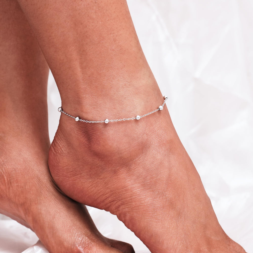 CHIC & ARTSY Ankle Bracelets 925 Sterling Silver Beaded Chain Anklets for Women Simple Foot Jewelry Adjustable Anklets for Women
