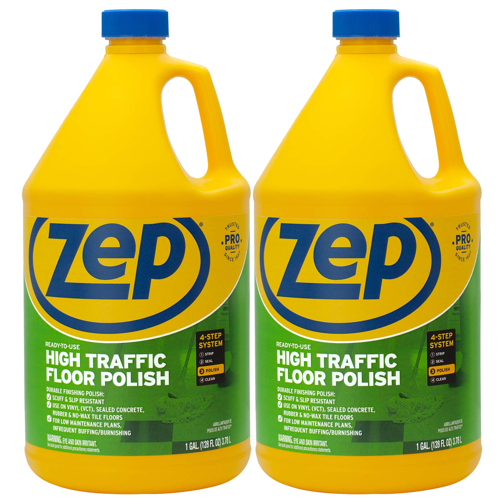 Zep High Traffic Floor Polish - 1 Gal (Case of 2) ECZUHTFF1282- Scuff-Resistant Durable Finish for Vinyl, Concrete, Rubber, Tile, and Terrazzo Floors