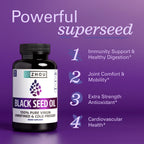 ZHOU Black Seed Oil Capsules - Black Cumin Seed Oil Cold Pressed, Nigella Sativa, Pure Unrefined Blackseed, Premium Supplement for Health, Hair & Skin w/Thymoquinone - 60 Capsules (Pack of 1)