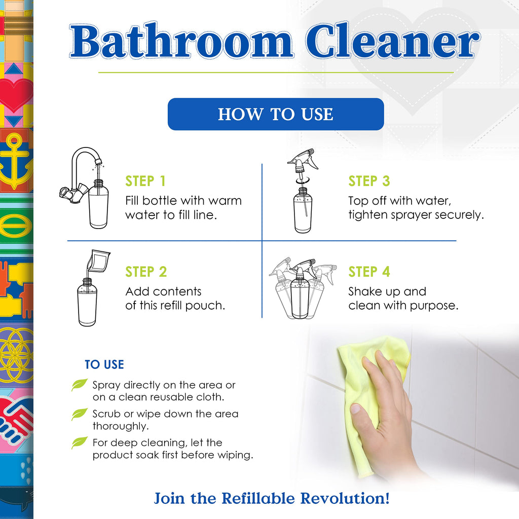 Truly Free All Natural Non-Toxic Bathroom Cleaner Spray, Organic Bath & Tile Cleaning Solution for Toilet, Sink, Tub & Shower, Refillable 2-Pack with 16oz Bottle + 2 Refill Pouches