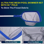 POOLAZA Pool Skimmer Net & Pool Brush Head with 50'' Aluminum Pool Pole