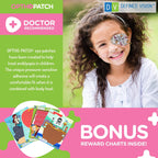 Opthopatch Kids Eye Patches - Fun Girls Design [Series I] - 60 + 10 Bonus Latex Free Hypoallergenic Cotton Adhesive Bandages for Amblyopia and Cross Eye - 3 Reward Chart Posters by Defined Vision
