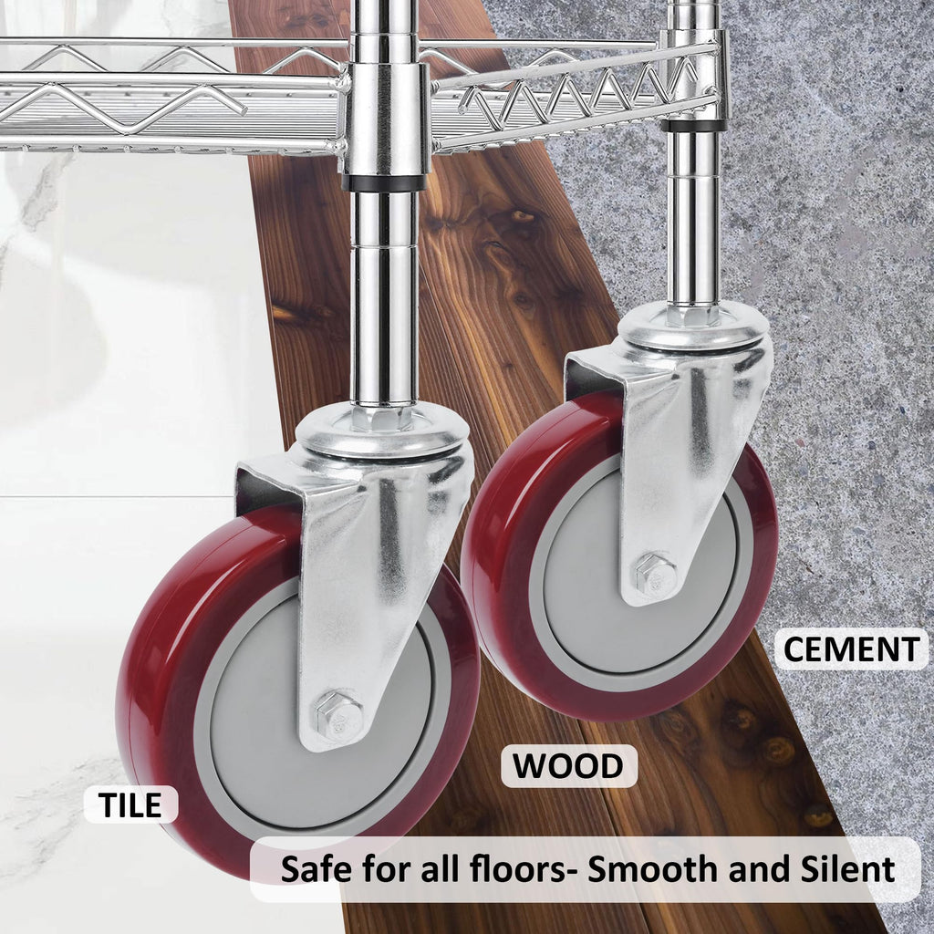 Finnhomy Swivel Caster Wheels 5 Inch Threaded Stem Casters Set of 4 Heavy Duty 3/8"-16 x 1 Anti-wear Polyurethane Industrial Castor Wheels for Cart/Furniture Load Bearing 2200 Lbs Smooth Casters Red