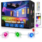 POOFZY Permanent Outdoor Lights 100FT, RGB+IC Smart Outdoor Lights for House, App & Voice Control, Waterproof Outdoor Eave Lights for Christmas Holiday Patio Yard Decor