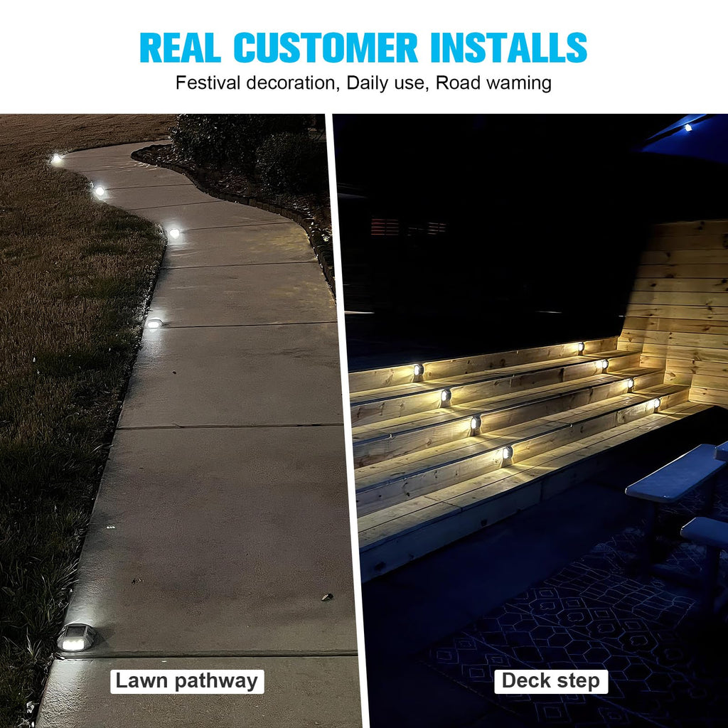 VOLISUN Christmas Solar Deck Lights Driveway Dock Lights, 4-Pack Led IP68 Waterproof Outdoor Warning Step Light for Driveway Sidewalk Garden Pathway Yard(Green, Auto On/Off