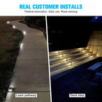 VOLISUN Christmas Solar Deck Lights Driveway Dock Lights, 4-Pack Led IP68 Waterproof Outdoor Warning Step Light for Driveway Sidewalk Garden Pathway Yard(Green, Auto On/Off