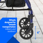 Medline Rollator Walker with Seat, Steel Rolling Walker with 6-inch Wheels Supports up to 350 lbs, Medical Walker, Blue