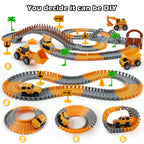 TGJH Construction Race Car Track Set for Kids - Flexible Engineering Toys with 2 Electric Cars, Birthday Gift for 3 4 5 6 7 Year Old Boys, DIY Road Games Playset with 220+ PCS
