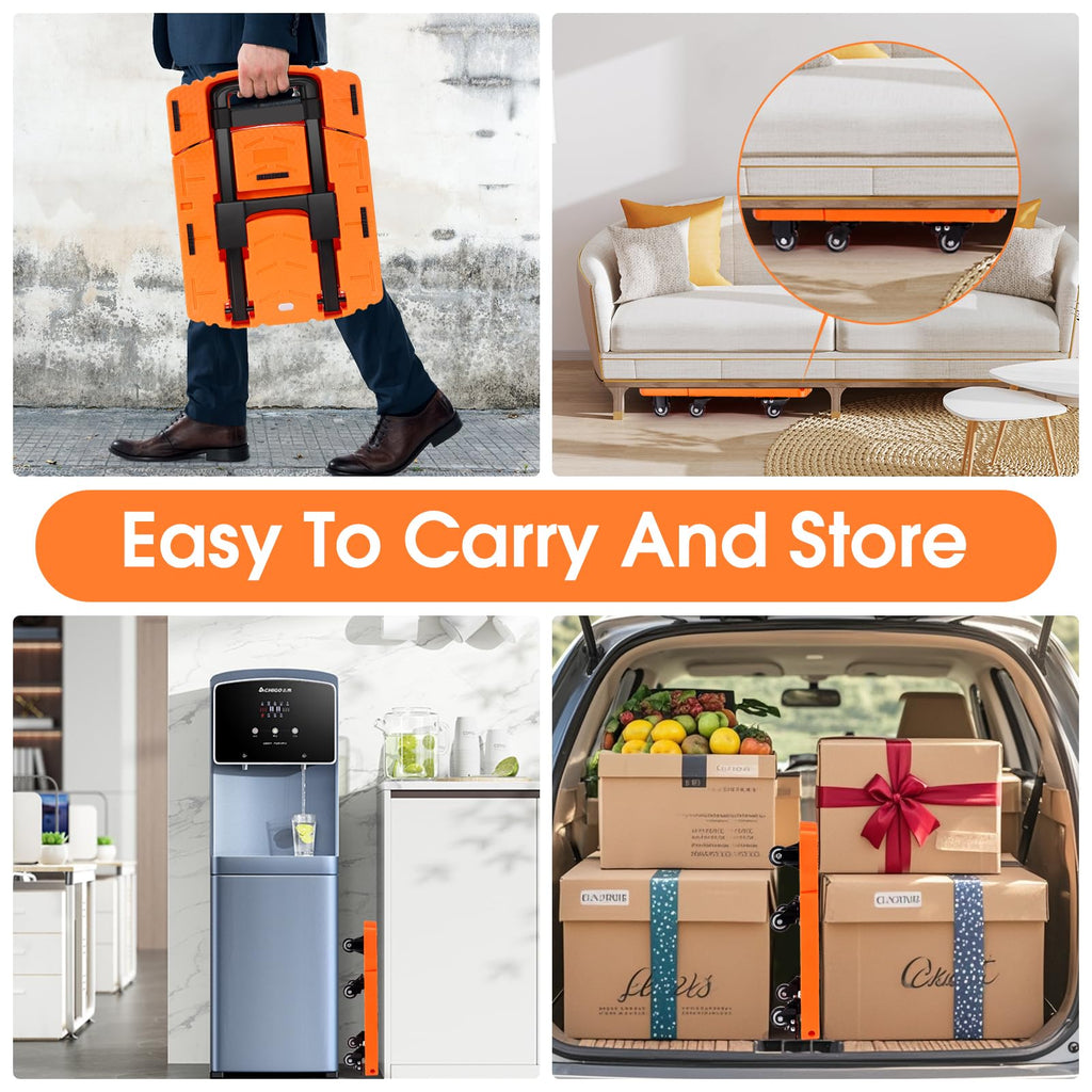 Voipvvii Folding Hand Truck500lbs, Portable Heavy Duty Dolly Cart, 6 Wheels Collapsible Luggage Cart with 2 Elastic Ropes - Compact Trolley Cart for Easy Moving - Ideal Hand Cart for Travel and More