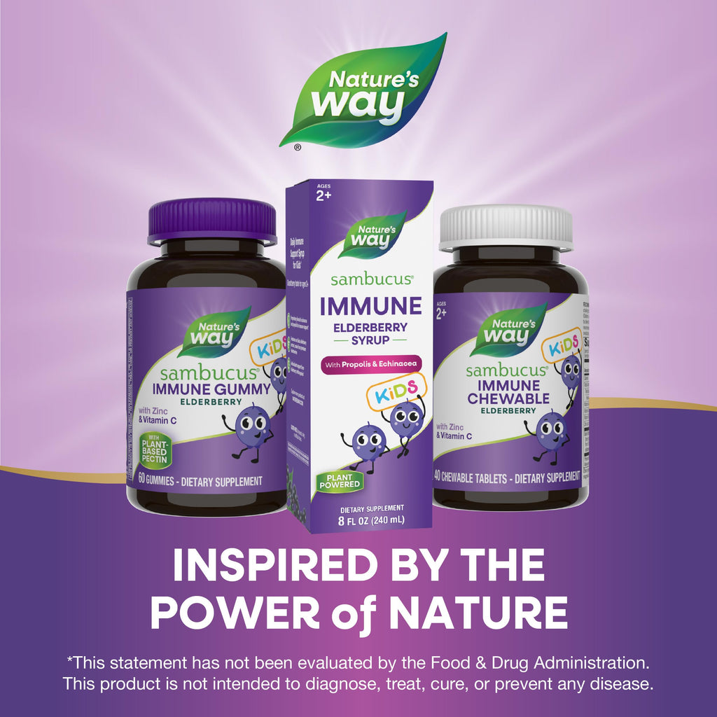 Nature's Way Sambucus Elderberry Immune Syrup for Kids Ages 2+,Echinacea & Propolis,with Superfood Antioxidants(1),Immune Support Syrup*,Vegetarian,Berry Flavored,8 Fl Oz,(Pack of 2)