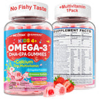 Nextdia Omega 3 (EPA/DHA) Filled Gummies for Kids Teen with Multivitamin, Calcium + D3 + K2 + Zinc, Plus Vitamin A B1 B2 B12 C, Selenium, Iodine for Brain, Eye, Bone, Energy, No Fish Taste, Sugar Free
