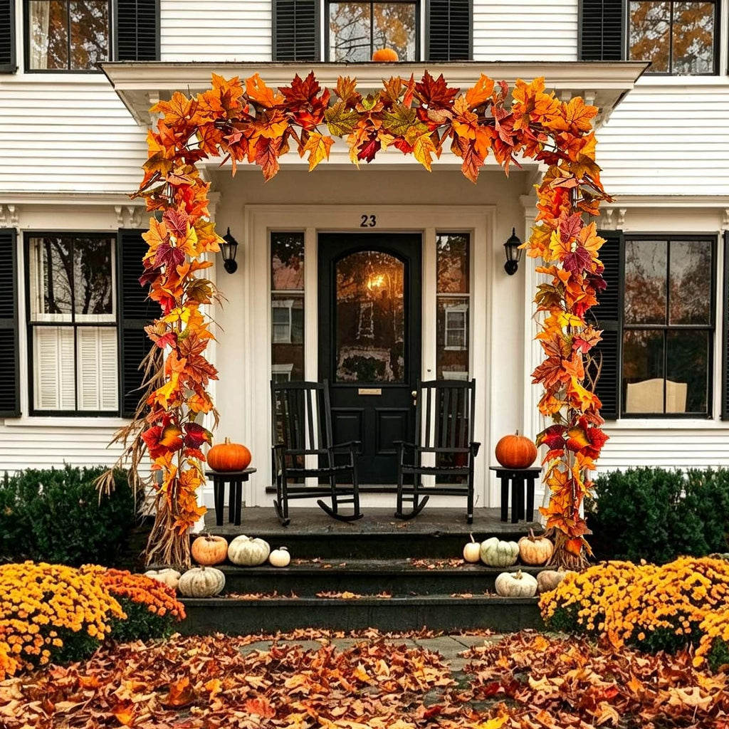DearHouse 2 Pack Fall Garland Maple Leaf, 5.9Ft/Piece Hanging Vine Garland Artificial Autumn Foliage Garland Thanksgiving Decor for Home Wedding Fireplace Party Christmas (Orange)