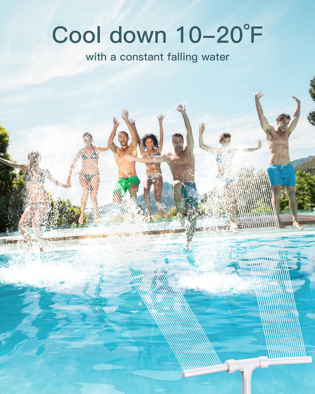 POOLHOUR [Patented] 2026 Height Upgrade Pool Fountain for Above Ground/Inground Pools with Dual High-Pressure Spray, 360° Adjustable Cooling Jet & Relaxation - Waterfall Sprinkler Cooler