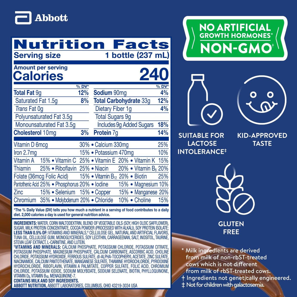 PediaSure Grow & Gain Kids Nutrition Shake, 7g Protein, Chocolate, 24 Pack