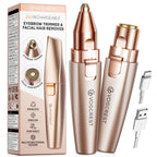 VG VOGCREST Eyebrow & Facial Trimmer: 2 in1 Rechargeable Facial Hair Removal & Eyebrow Shaver - Body Razor with Built-in LED Light (Rose Gold)