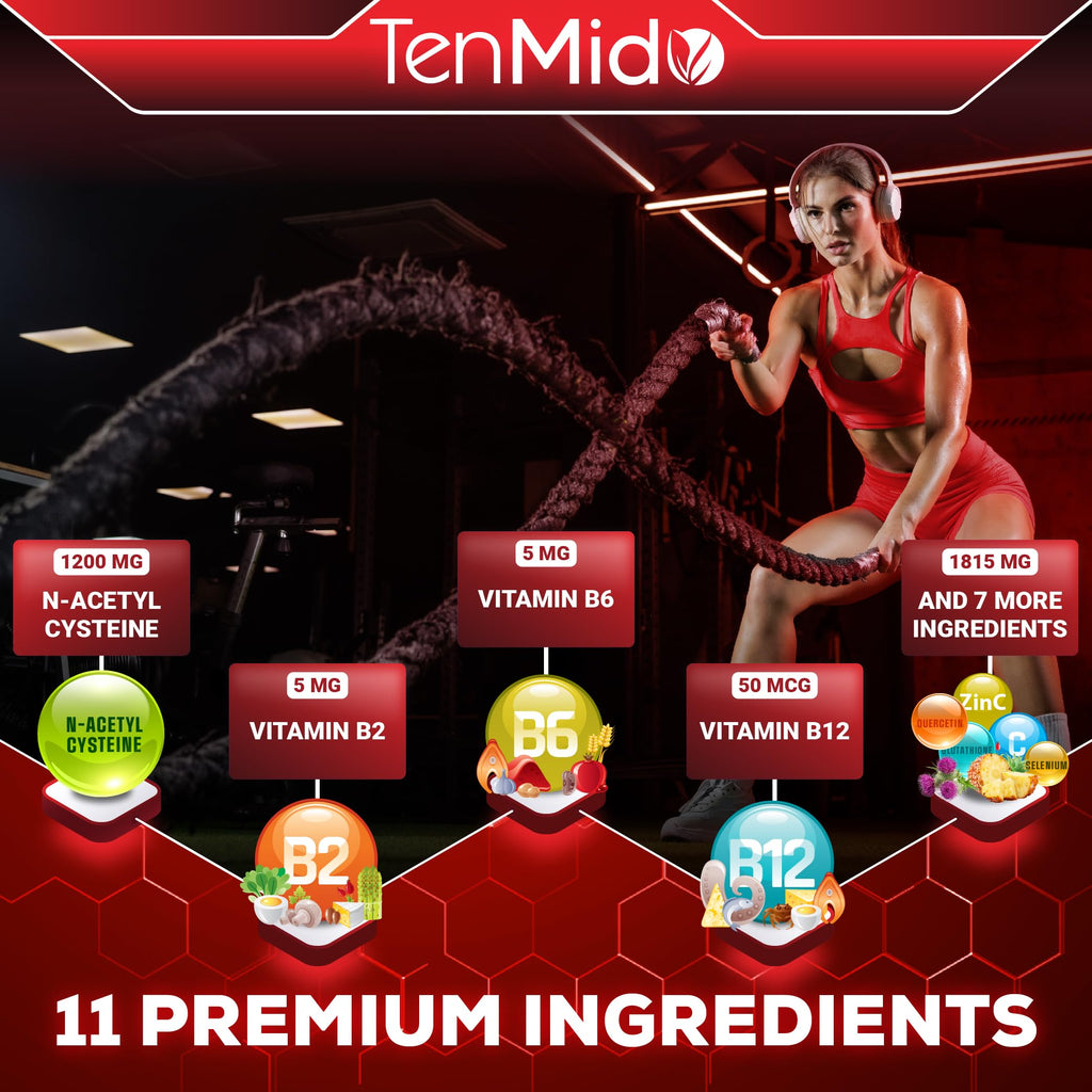Tenmido 11in1 Nac Supplement N-Acetyl Cysteine Liquid Drops with Quercetin, B-Complex, Selenium, Glutathione, Bromelain, Milk Thistle, and More - 30ml 1 Fl Oz