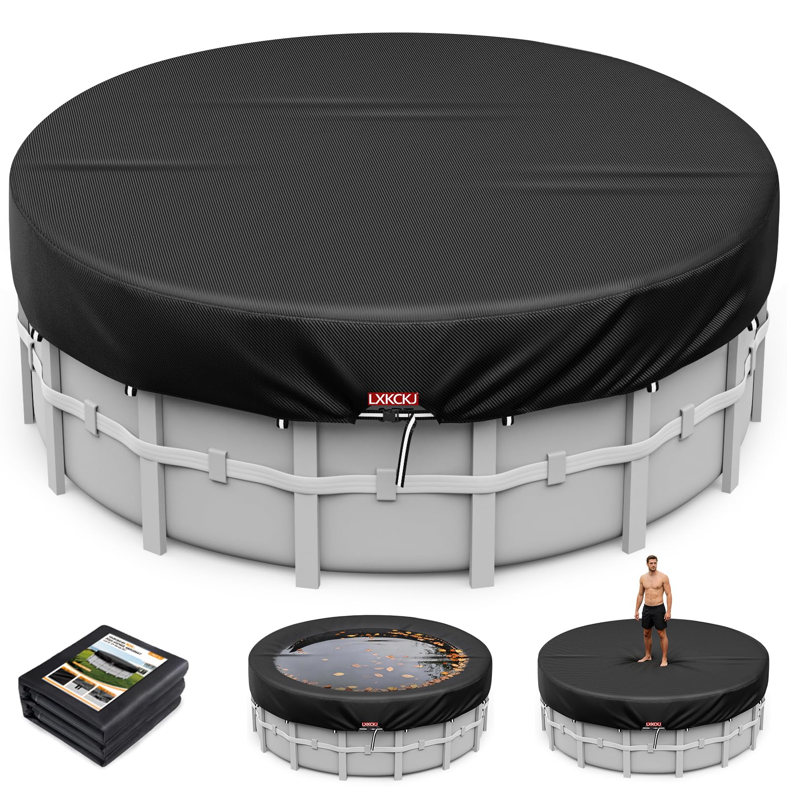 LXKCKJ 9 Ft Round Pool Cover, Solar Covers for Above Ground Pools, Stock Tank Pool Cover Protector with Accessories, Round Hot Tub Covers Ideal for Waterproof and Dustproof (Black)