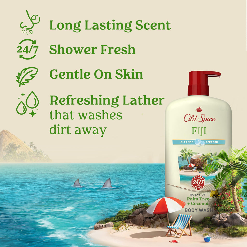 Old Spice Cleansing Body Wash for Men, 24/7 Shower Fresh with Lasting Scent, Cleanse & Refresh, Gentle on Skin, Vitamin B3, Fiji with Palm Tree + Coconut Scent, 30 oz (Pack of 4)