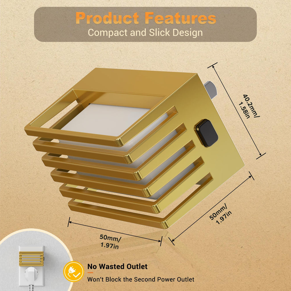 JandCase LED Night Light, Gold Night Lights Plug into Wall with Dusk to Dawn Sensor, Dimmable Plug in Night Light [2 Pack], Adjustable Brightness, 3000K Soft White Nightlight for Bedroom Bathroom