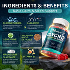 Glycine Gummies Sugar Free, Glycine Supplement for Adults, with L Alanine, L Theanine, Magnesium Glycinate, Vitamin B6 & Valerian Root Extract, for Adults, Blueberry Flavor, 60 Gummies