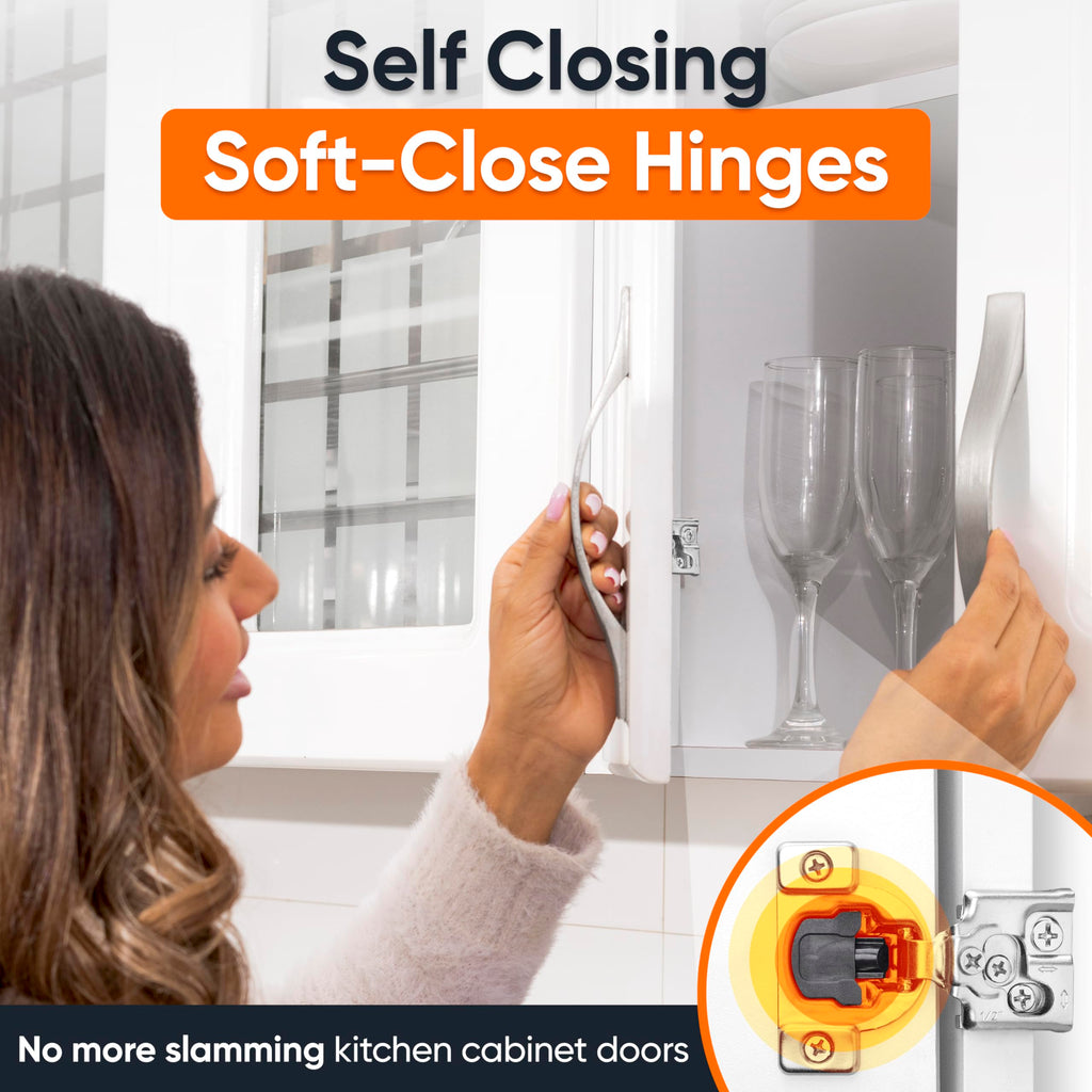 Decobasics 30 Pack Soft Close Cabinet Hinges – 1/2" Overlay for Kitchen Cabinet Doors, Slow Self-Closing Concealed Hidden Hinges for Face Frame –Stainless Steel, 3-Way Adjustable & Quiet Close Damper